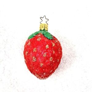 Inge-Glas Sugared Strawberry German Glass Christmas Ornament Blown Star Crown